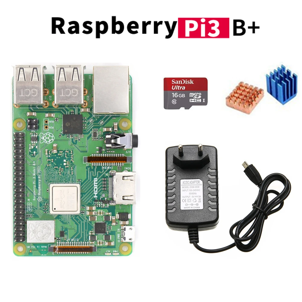 

2018 New Arrival Starter Kits Raspberry Pi 3 Model B+ Raspberry Pi 3 B Plus + 5V 3A Power Supply Adapter 16Gb for RPI 3 B plus