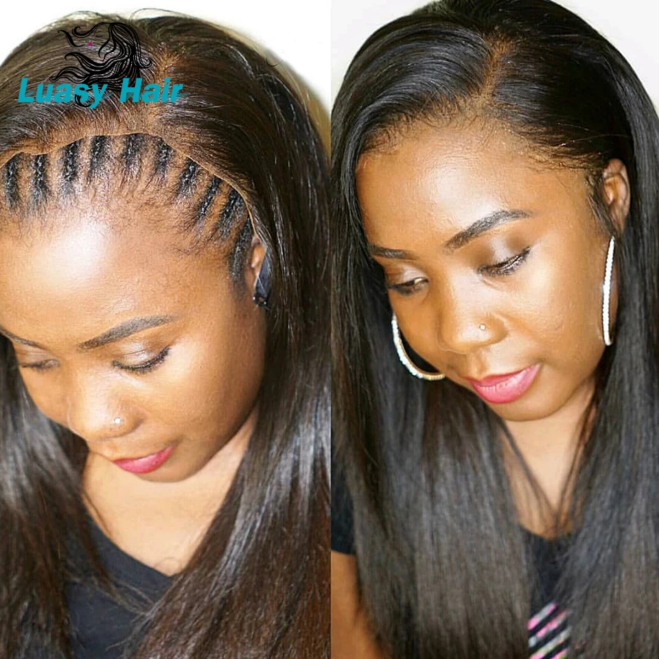 250 плотность 360 кружевных фронтальных париков прямые бразильские Remy кружевные передние человеческие волосы парики для черных женщин с детскими волосами Luasy