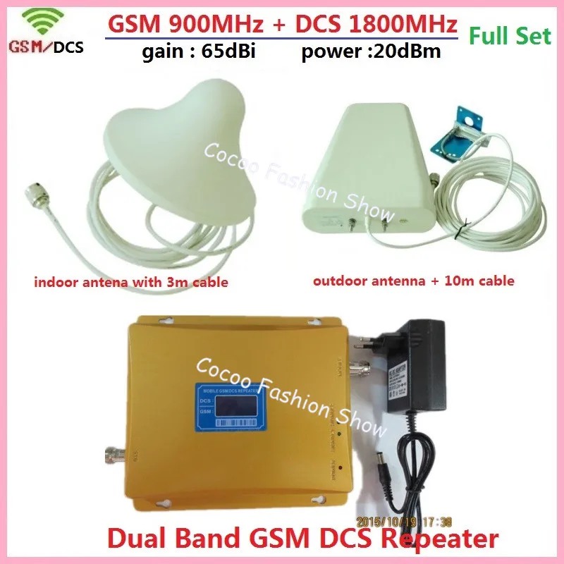 

LCD Display DCS 1800MHz + GSM 900Mhz Dual Band Mobile Phone Signal Booster , Cellular Signal Repeater Amplifier +Antenna + Cable