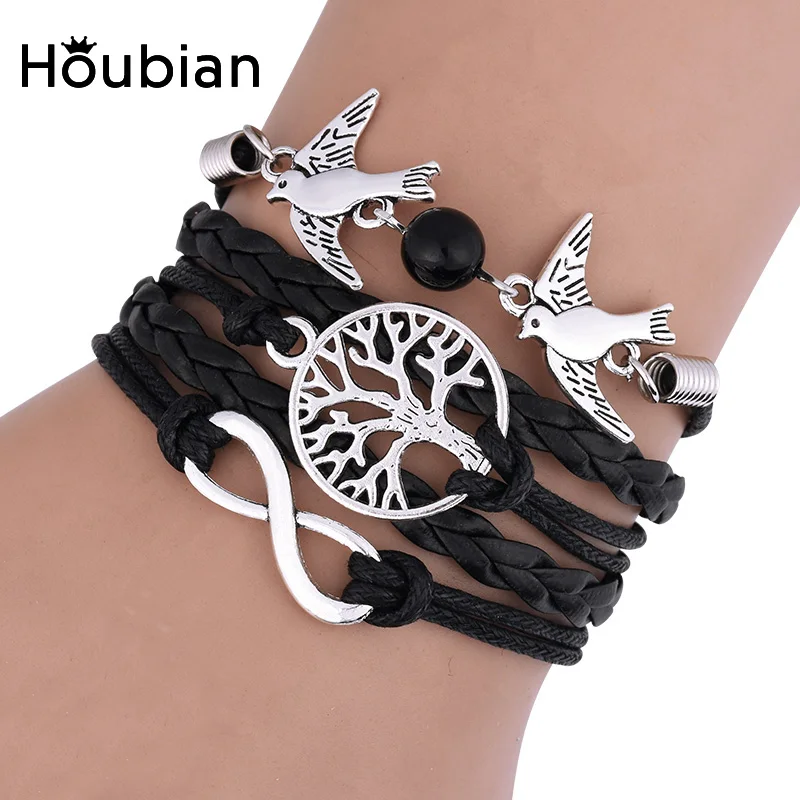 

Houbian 5pcs/lot Tree of Life Woven Bracelet Infinity Bracelet Silver Combination Bracelet Thanksgiving Gift
