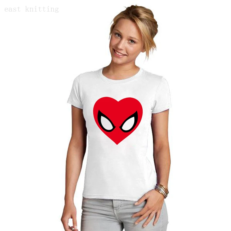 

WT0302 Women O-neck Short Sleeve Tops Unisex Spider-man Eyes Classic Love Sticker T shirt