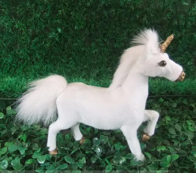 Модель животного Белый Единорог игрушка мех и полиэтилен моделирование плюшевая игрушка лошадь домашний интерьер подарок или коллекция