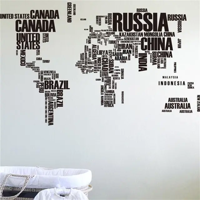 removable world map words mural vinyl wall decals sticker living world map words