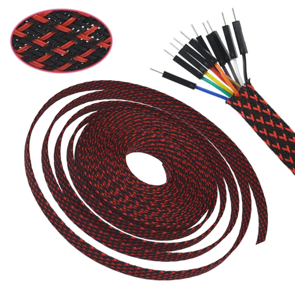 6mm BLACK RED Expandable Braided DENSE PET Cable Sleeve