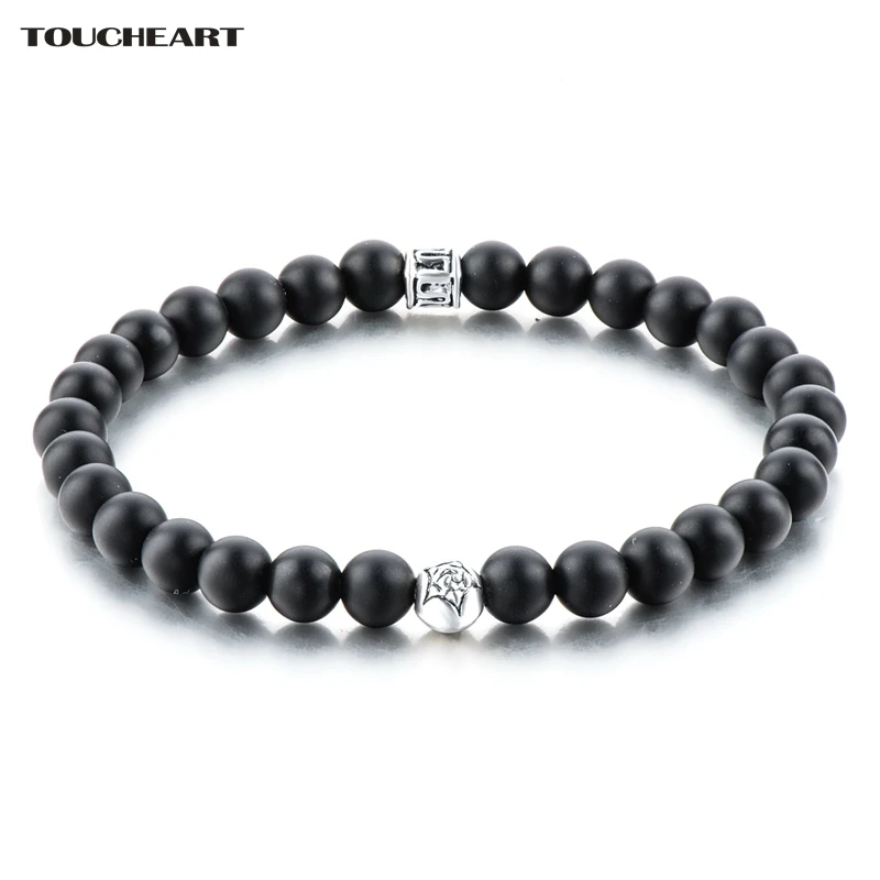 

TOUCHEART Black Classic Good 6mm Onyx Stone Bracelets & Bangles Silver Star Matt Men Strand Jewelry Handmade Bracelets SBR160120