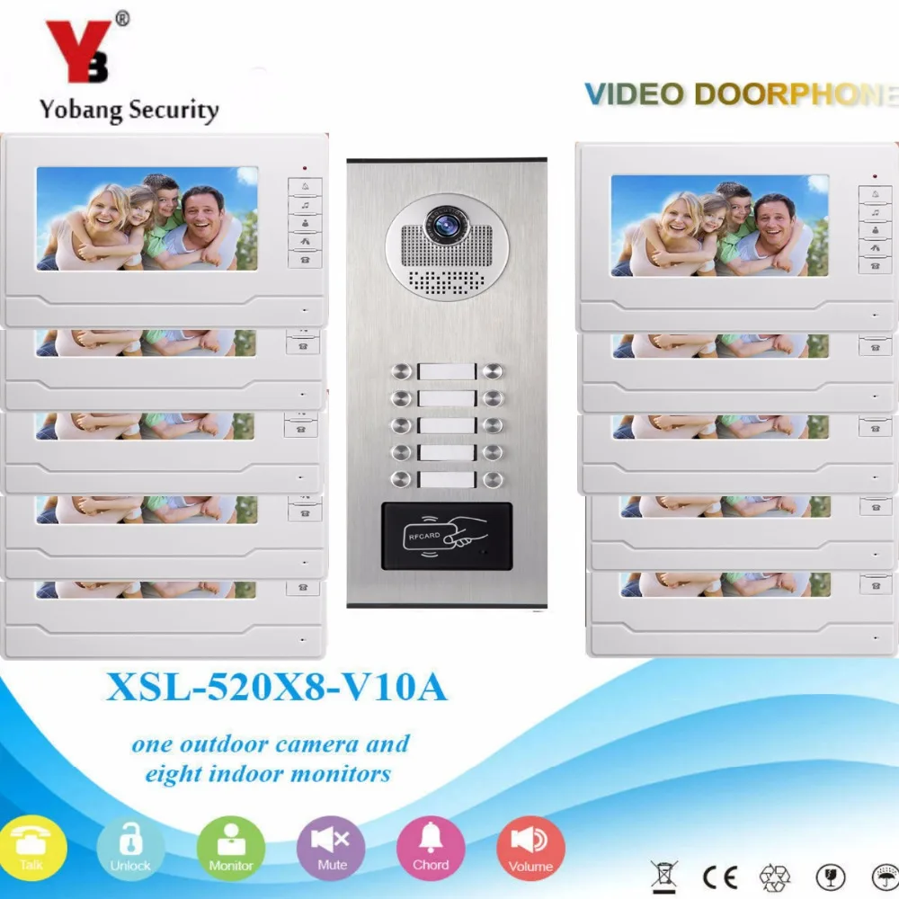 

YobangSecurity 10 Unit Apartment RFID Access Control Video Intercom 7"Inch Wire Video Door Phone Doorbell Intercom Camera System