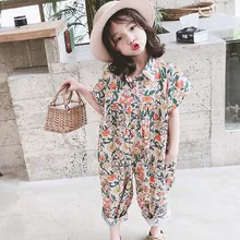 Новое поступление года; модные летние комбинезоны с цветочным рисунком для девочек; детские комбинезоны