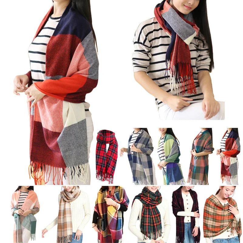 2015 Women Fashion Winter Warm Plaid Scarf Ladies Artificial Long Wrap Shawl font b Tartan b