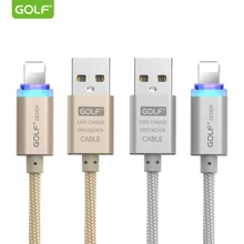 

GOLF Smart LED Light USB Charging Cable for iPhone 6 6S 7 8 Plus X 5 5S SE Phone Charger USB Data Sync Cable Metal Weaving 1m