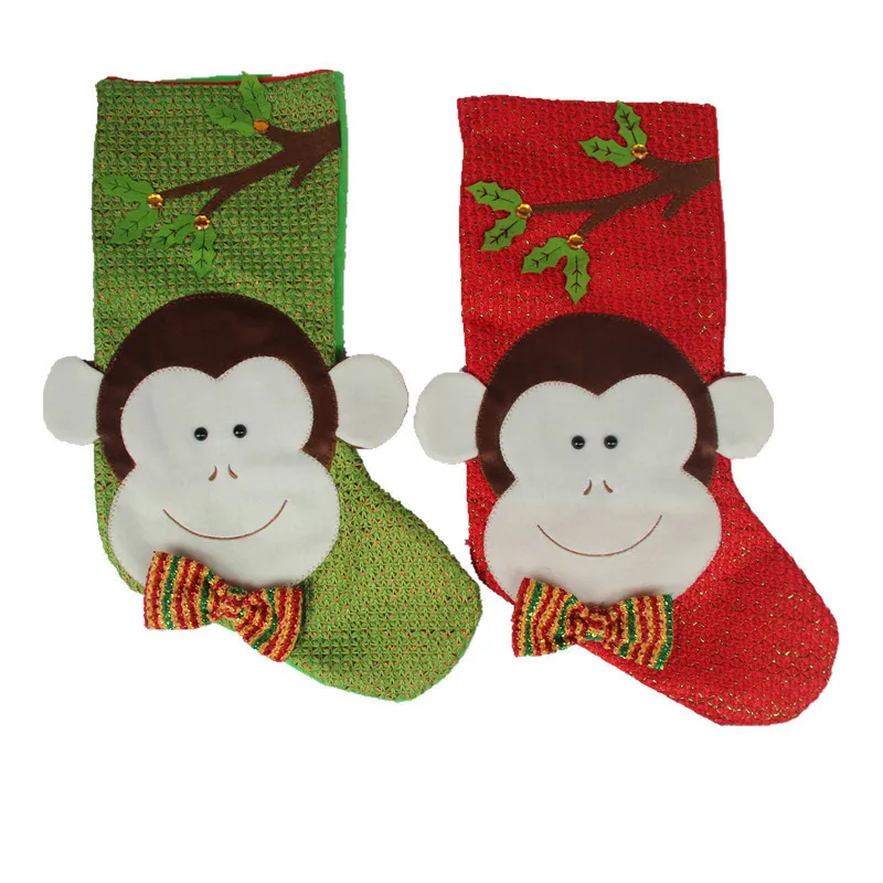 Handmade Cute Christmas Monkey Stocking Socks Decoration Sacks Fruit