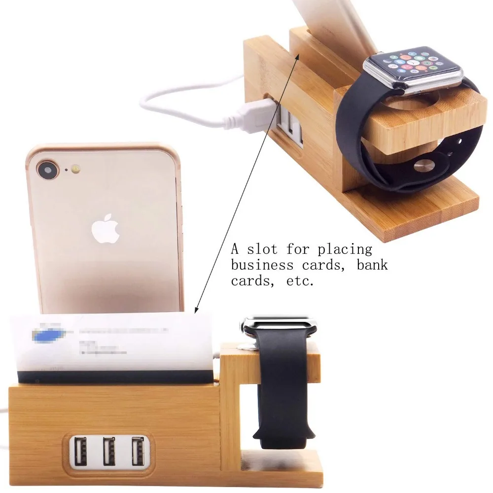 Bamboo Watch Stand Charging Station 