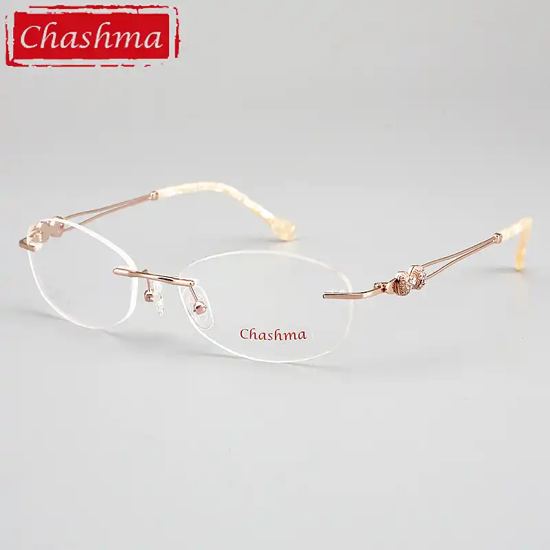 Chashma B Titanium Fashionable Lady Eye Glasses Diamond Trimmed Rimless