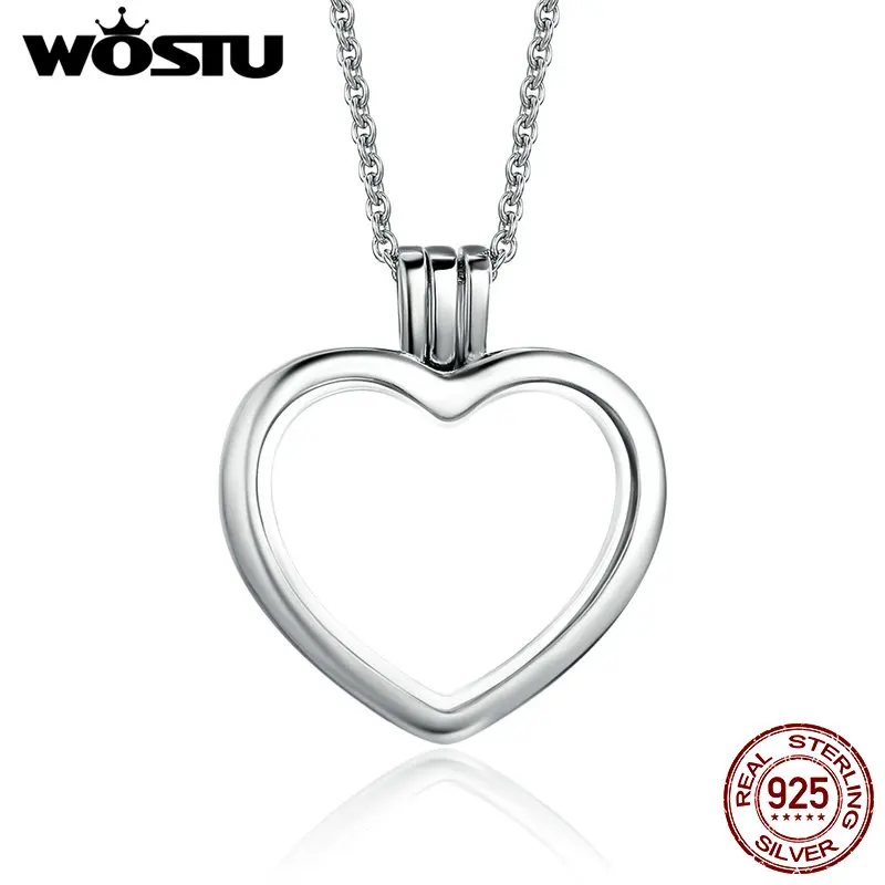 

WOSTU New Arrival 100% 925 Sterling Silver Heart Floating Pendant Necklaces Fit Petite Charms For Women DIY Jewelry DYF002