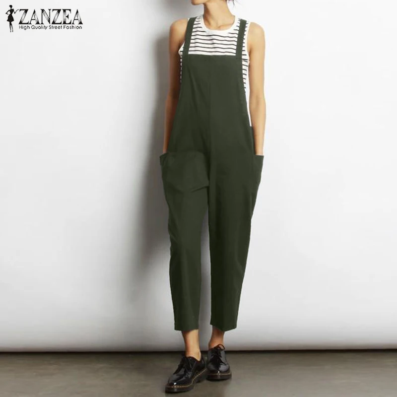 2019 ZANZEA المرأة الصلبة طويل بذلة اللفت السروال القصير وزرة النساء أنيقة Strappy و Playsuits فضفاض طويل الحريم ارتداءها بذلة