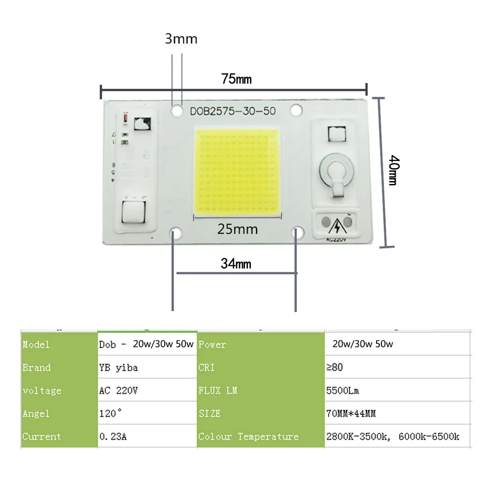 Светодиодный COB Чип нет необходимости водителя 50W 30W 20W 230V 220V Вход с большим количеством люменов на чип для DIY светодиодный прожектор светильник Точечный светильник бусины