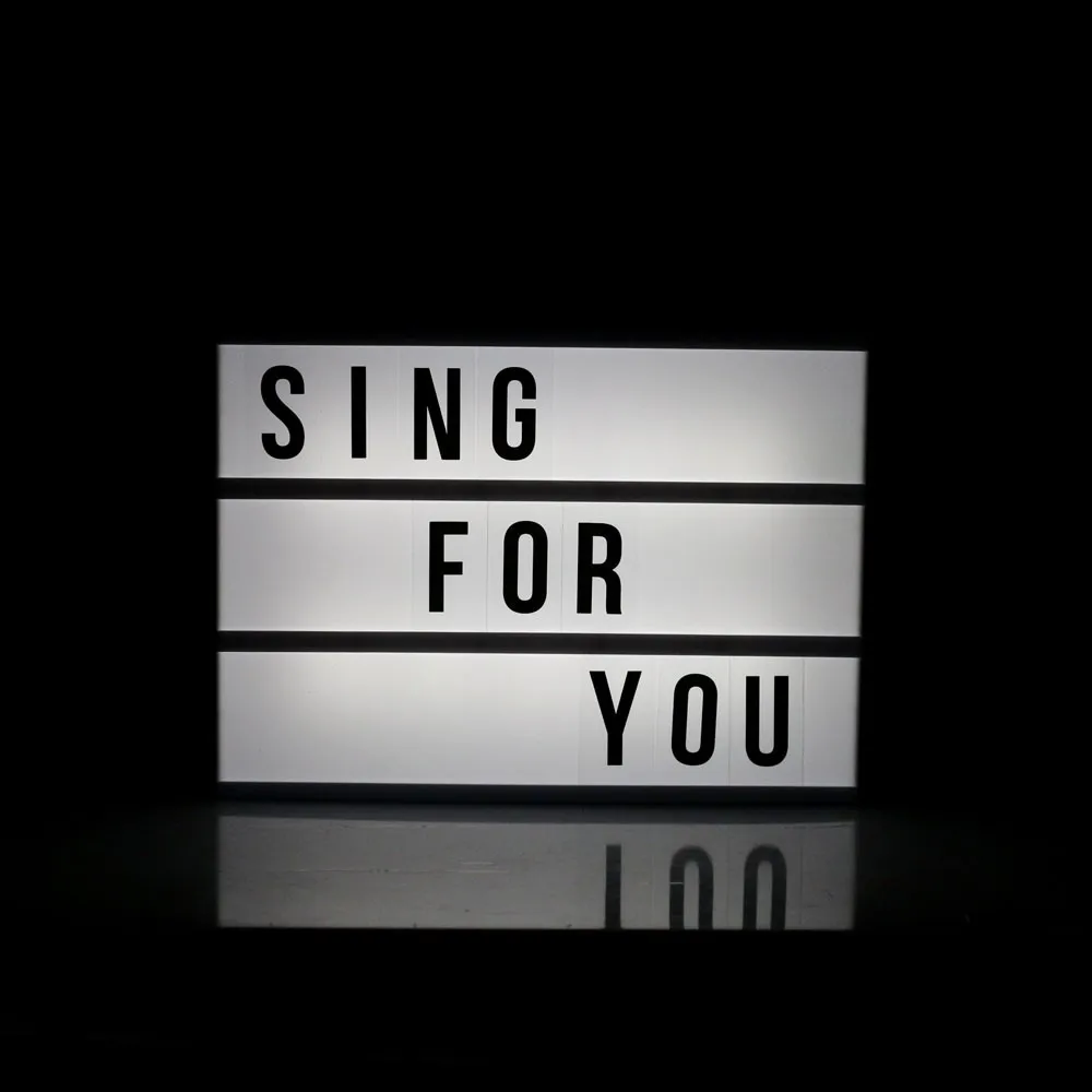 cinematic light box with letters