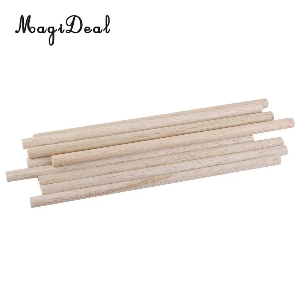 MagiDeal 10pcs Round Natural Wood Sticks DIY Hobby Craft Dowels Pole Rods For DIY Home Garden Decoration Tools Accessory 8mm 