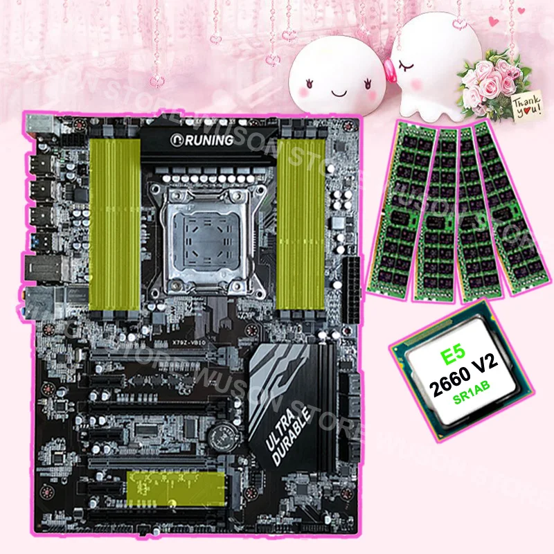 

8 RAM slots motherboard brand Runing Super ATX X79 motherboard with CPU Intel Xeon E5 2660 V2 2.2GHz RAM 4*16G 1866MHz DDR3 RECC