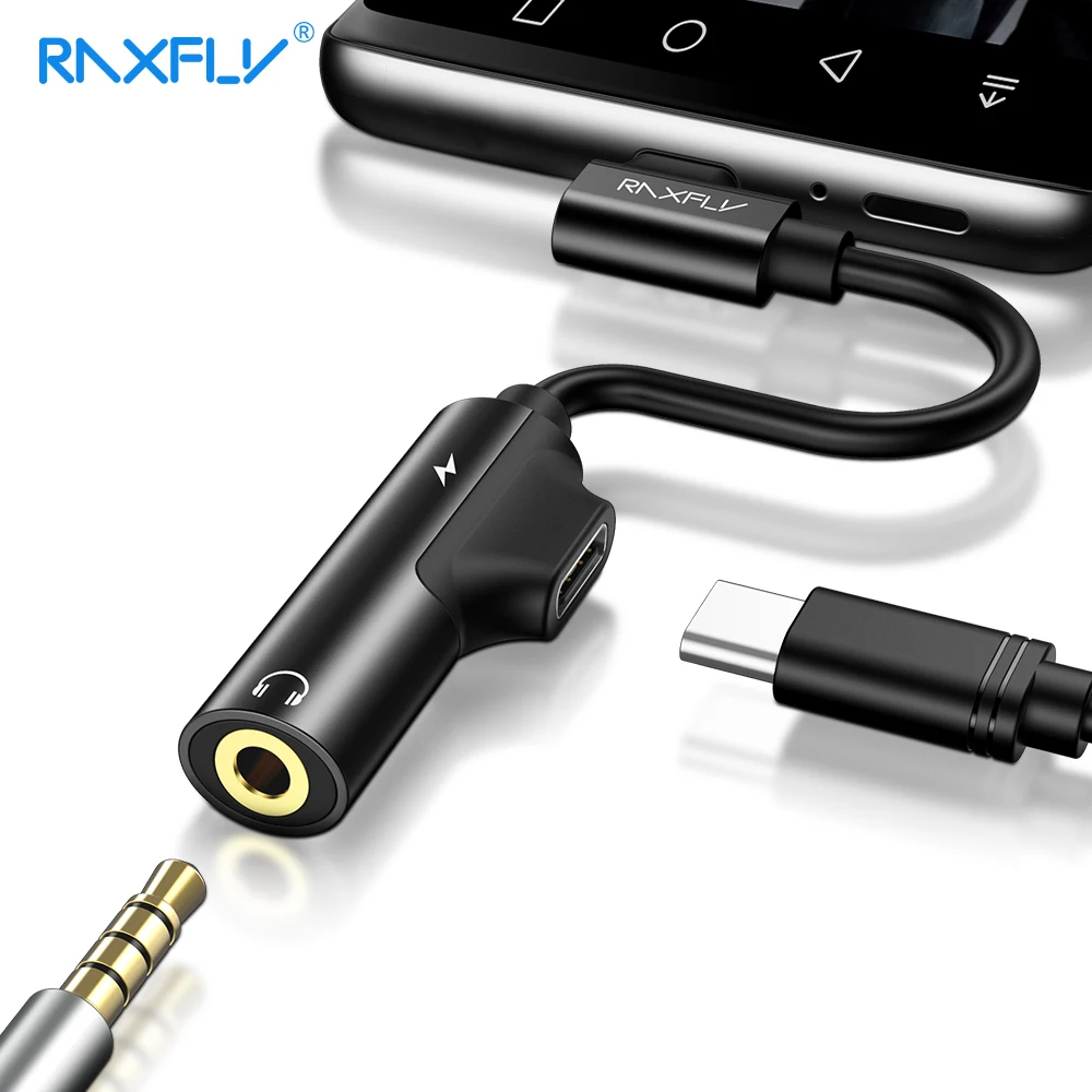 

RAXFLY Audio Converter 2 in 1 USB Type C to 3.5MM Type C Splitter Earphone Charger Jack Aux Cable Headphone Adapters Converter