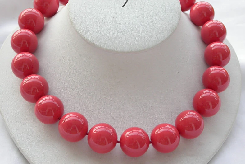 

FREE shipping>>>>z3499 17" 20mm coral-red round SOUTH SEA SHELL PEARL NECKLACE