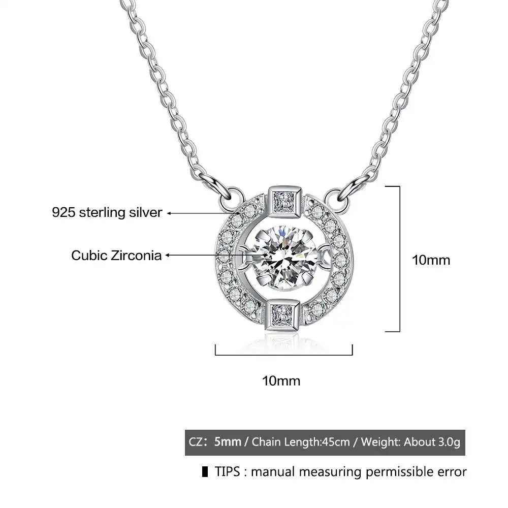 Rotatable Dancing Stone 925 Sterling Silver Pendants Necklaces Fashion Wedding Jewelry Best Gift For Mom (JewelOra NE101956)