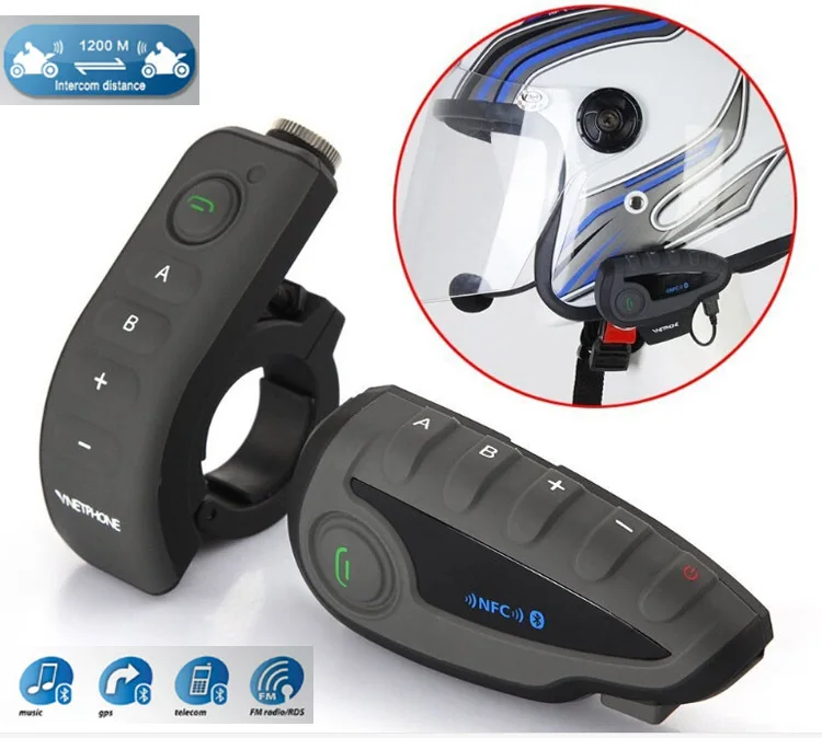 V8 1200M Headset Helmet Communicator Bluetooth Moto