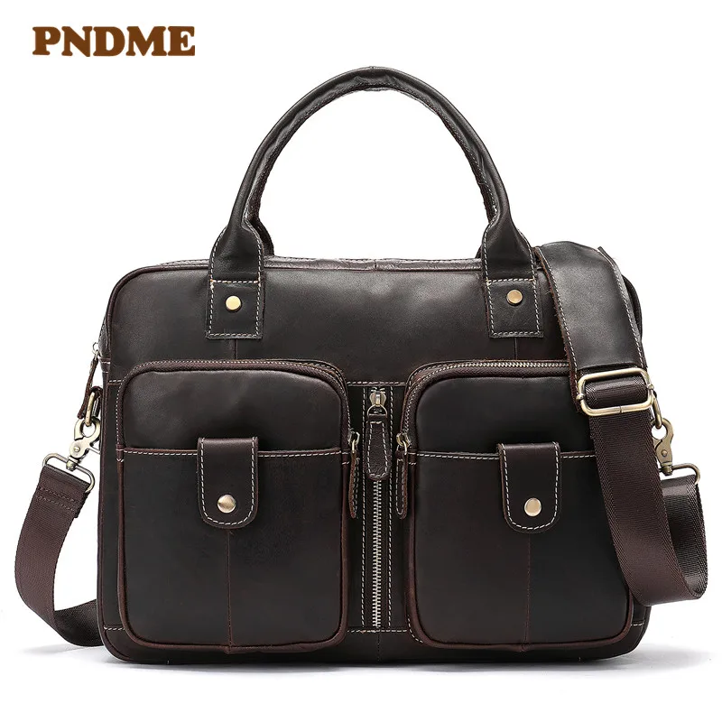 

Leather toffee men's business briefcase vintage laptop bag cross-shoulder shoulder bag
