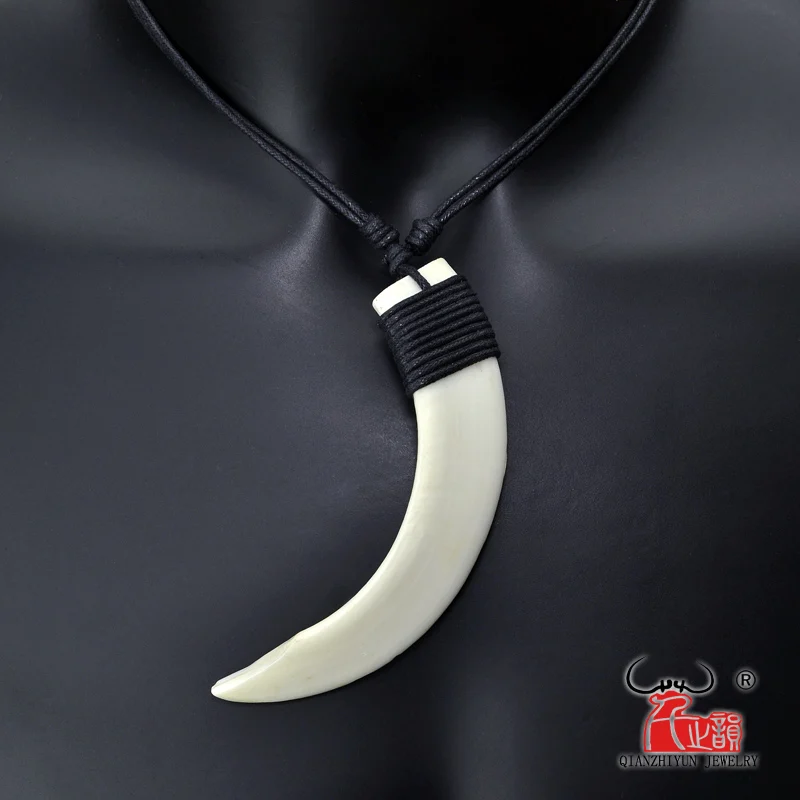 

film and television properties Bone Pendant Natural Tooth boar's tusk necklace of National Geographic magazine Hyperbole style