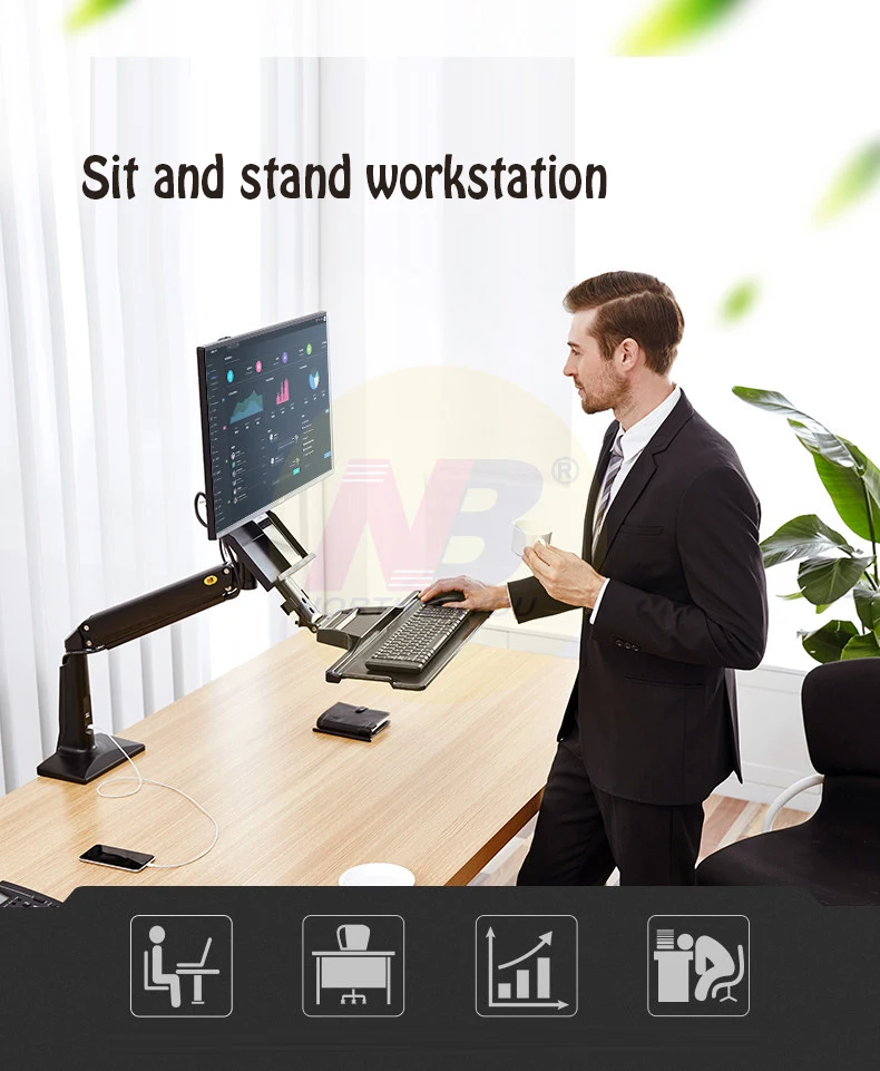  NB FC35 Ergonomic Desktop Gas Spring 22-35 inch Monitor Holder With Foldable Keyboard Tray Full Mot