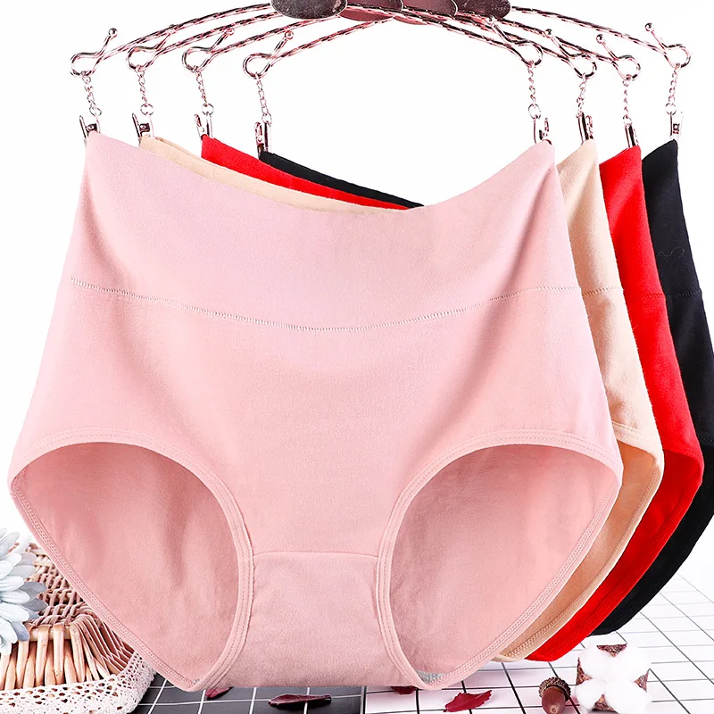 

New Solid Color Anti-microbial Briefs Comfortable Cotton Lingerie Women's Large Size High-rise Briefs