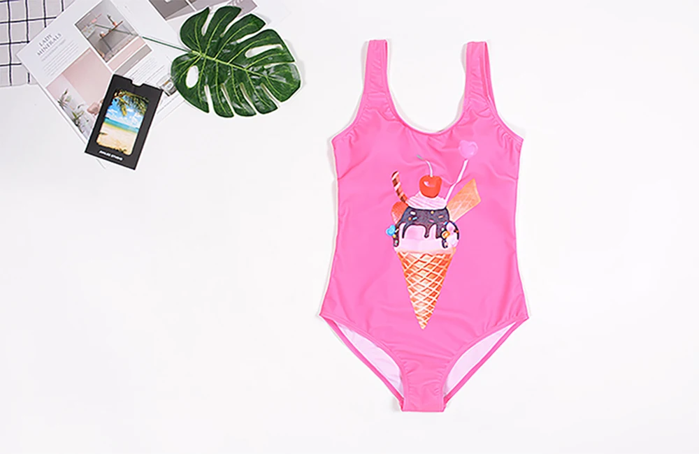 Черный розовый милый мороженое печати цельные купальные костюмы купальники женский Пляжный Купальник Одежда с открытой спиной Монокини