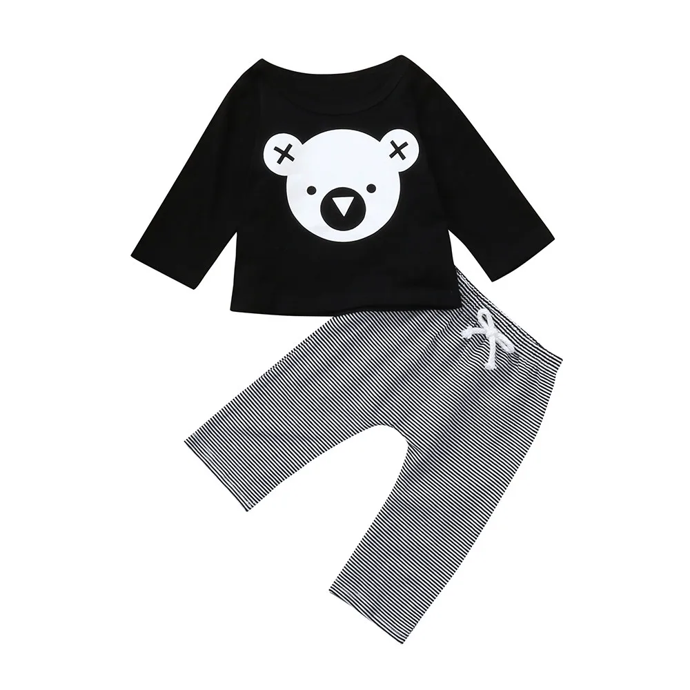Одежда для новорожденных футболка с изображением коалы Топы штаны в полоску для маленьких девочек и мальчиков Модный комплект одежды 6, 327gg
