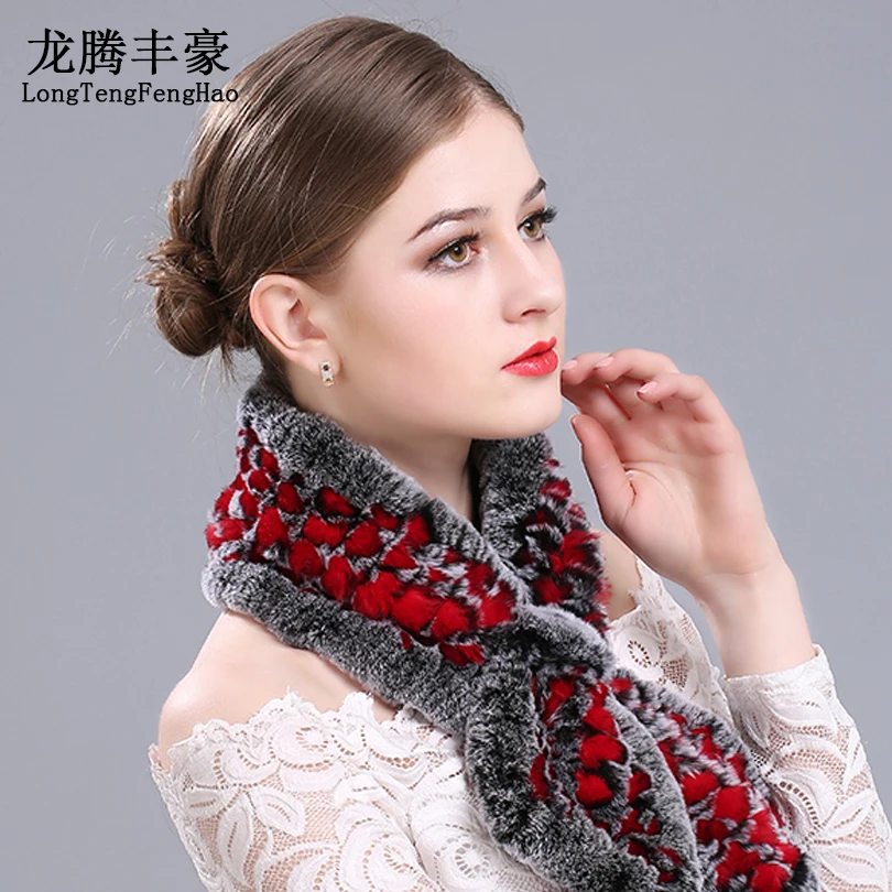 

Winter Rex Rabbit Fur Scarves For Women Knitted Rabbit Fur Scarves Fashion Luxury Brand Multi Color Russian Winter Scarf Ladies