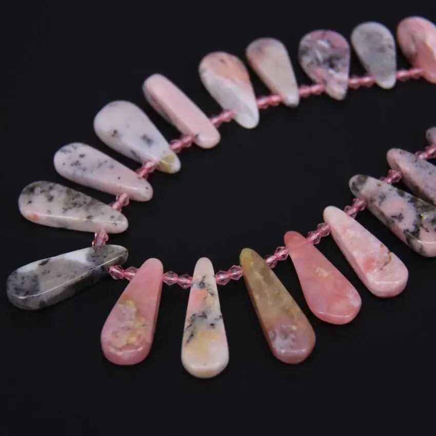 28pcs/str Natural Pink Opal Stones Teardrop Beads Craft Necklace Bulk,Raw Opal Graduated Top Drilled Slice Loose Beads Pendants