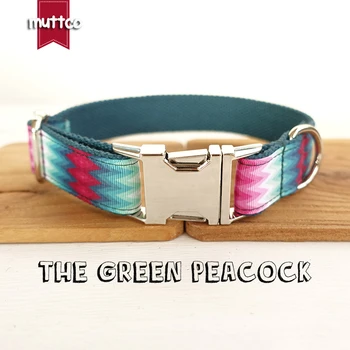

10pcs/lot MUTTCO wholesale cool self-design pillowy collar the GREEN PEACOCK print colorful burly dog collars 5 sizes UDC010