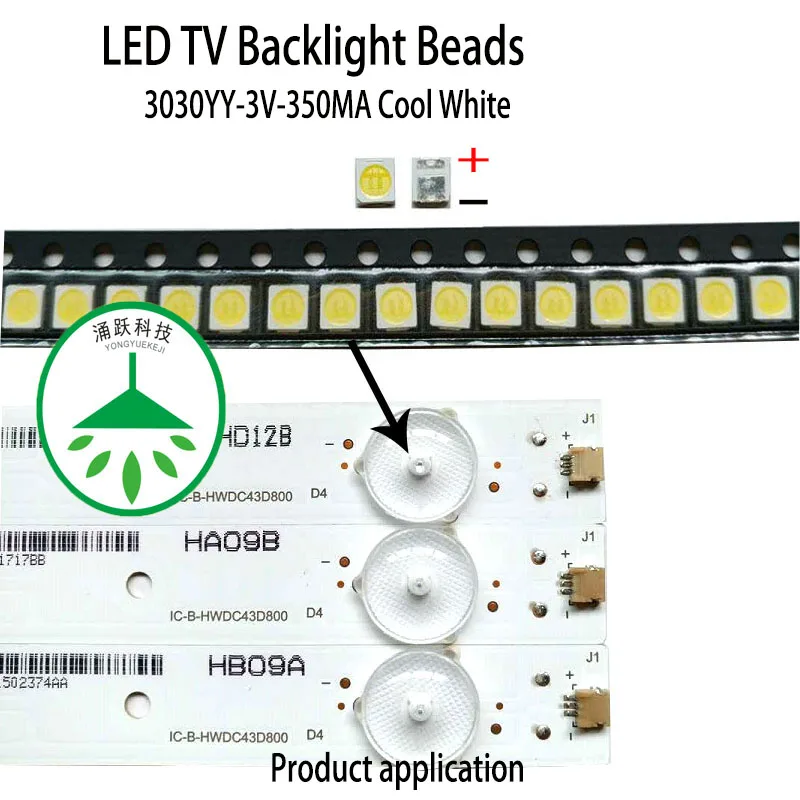 Yongyuekeji 100 шт./лот новый led smd 3030 3 в 350ma 1 Вт светодиодные лампы бусины холодный белый для ремонта ТВ ЖК дисплей подсветка бар Лидер продаж