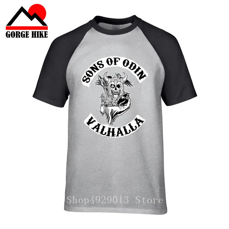 

NORRON Sons Of Anarchy T Shirt Sons Of Odin Valhalla Chapter T-Shirt Streetwear Awesome Tee Shirt Short-Sleeve Men Cotton Tshirt