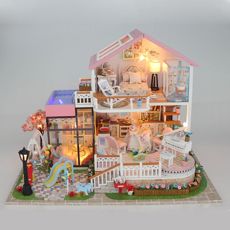 New DIY Doll House Wooden Miniature Doll Houses Furniture Kit Box Puzzle Assemble Sweet Word Dollhouse Toys For Christmas gift