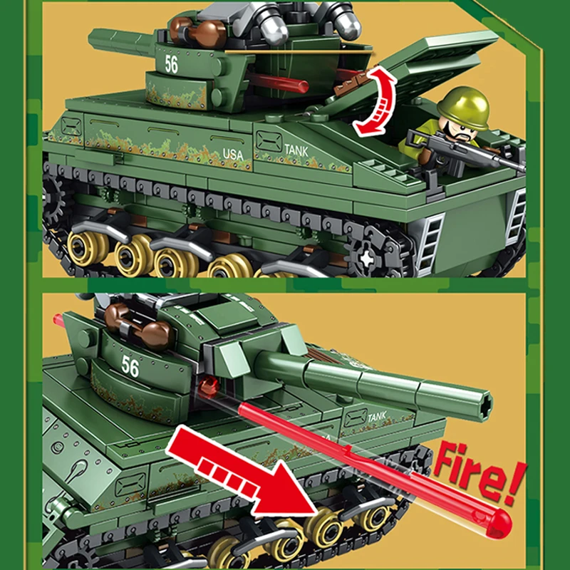  Military Tank Building Blocks Sherman M4 Tank Constructor LegoINGly Ww2 Figures Toys for Children