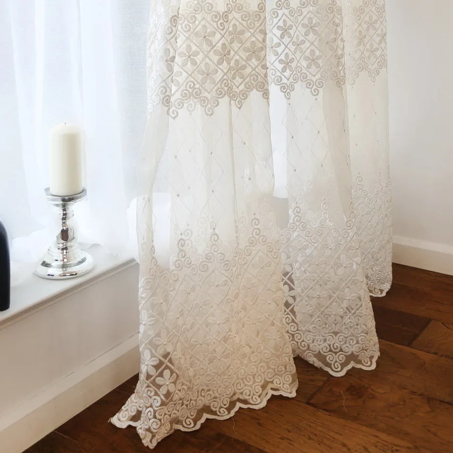 Lujo Sheer Voile cortina para sala dormitorio sólido blanco Floral bordado investigación de la ventana Cortinas X411 #30