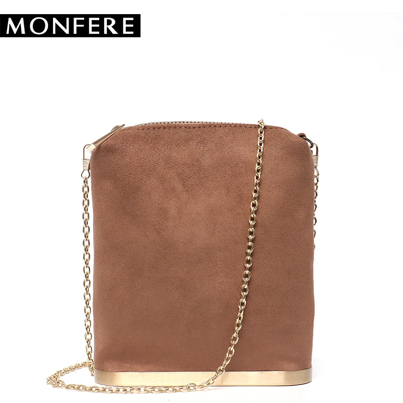 

MON Women Messenger Bags Day Clutch Suede Vegan Leather Lady Hand Bag Chain Crossbody Shoulder Bags Small Metal Female Handbags