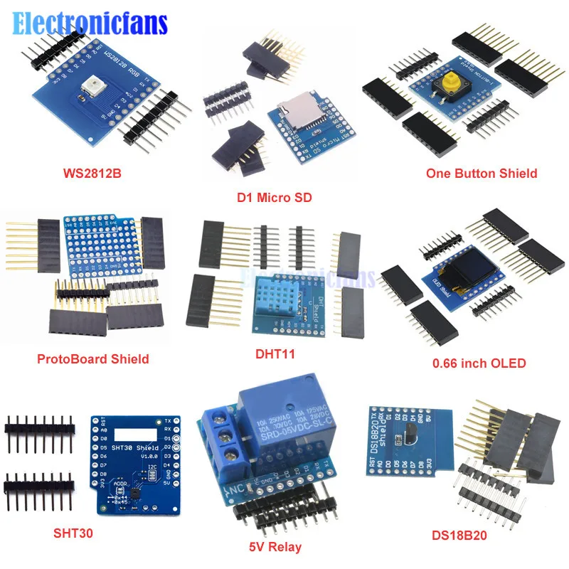 

ESP8266 D1 Mini Pro WiFi Development NodeMcu Button Motor Driver Micro SD/TF SHT30 Proto Board 0.66 OLED for WeMos DIY Kit