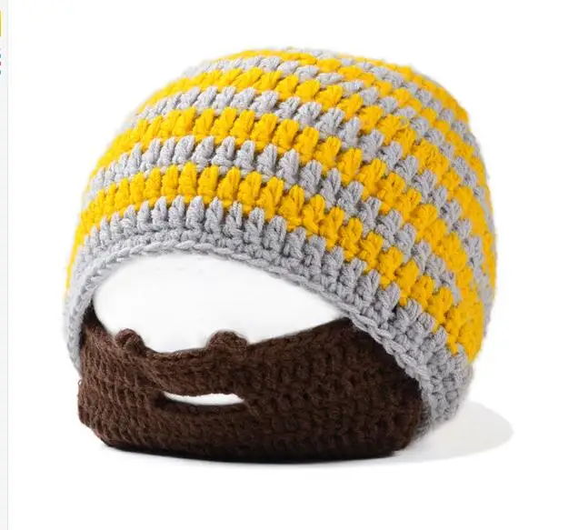 Yellow grey stripe Yrrety Зима Творческий Борода Новинка шапочки ручной работы Кепки S голову вязаный Для мужчин Шапки теплые Кепки Вышивка Очки Pro защита ушей - Цвет: Yellow grey stripe