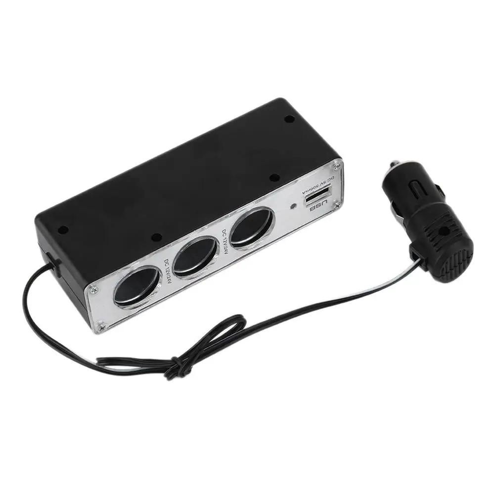 

3 Ports 12V/24V Car Cigarette Lighter Sockets Splitter with USB LED Light Switch