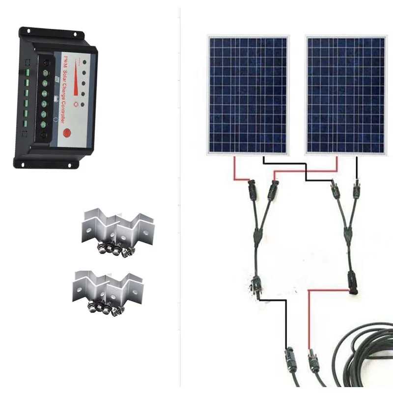 

Kit Solar Module 200w 24v Solar Panel 12v 100w 2 Pcs Solar Charge Controller 12v/24v 20A Z Bracket Motorhomes Caravan Car