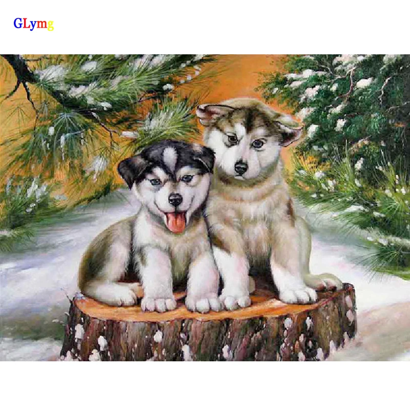 GLymg 5D Diy Diamond Embroidery 2 Dogs Pet Animal Mosaic kit Picture Diamond Painting Cross Stitch Full Square Drill Home Decor