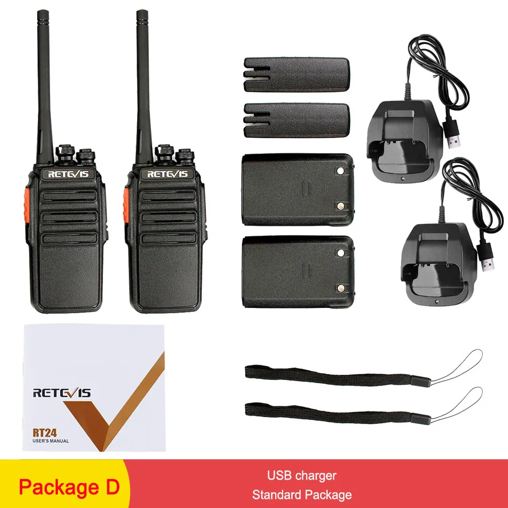 USB type Package D 2 шт. Retevis RT24 PMR Радио рация без лицензии 0,5 Вт UHF 446 PMR446 скремблер VOX портативный двухсторонний радиоприемопередатчик - Цвет: USB type Package D