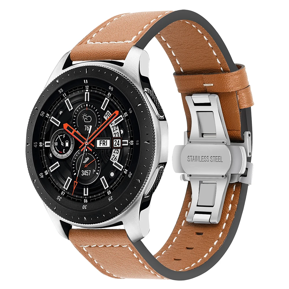 Ремешок для часов из натуральной кожи для samsung Galaxy Watch 42 мм 46 мм/Active/Active2 40 мм 44 мм быстросъемный ремешок с застежкой-бабочкой