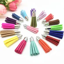 100pcs Mix Suede Tassel For Keychain Cellphone Straps Jewelry Charms,35mm Leather With Copper Metal Caps Diy Accessories