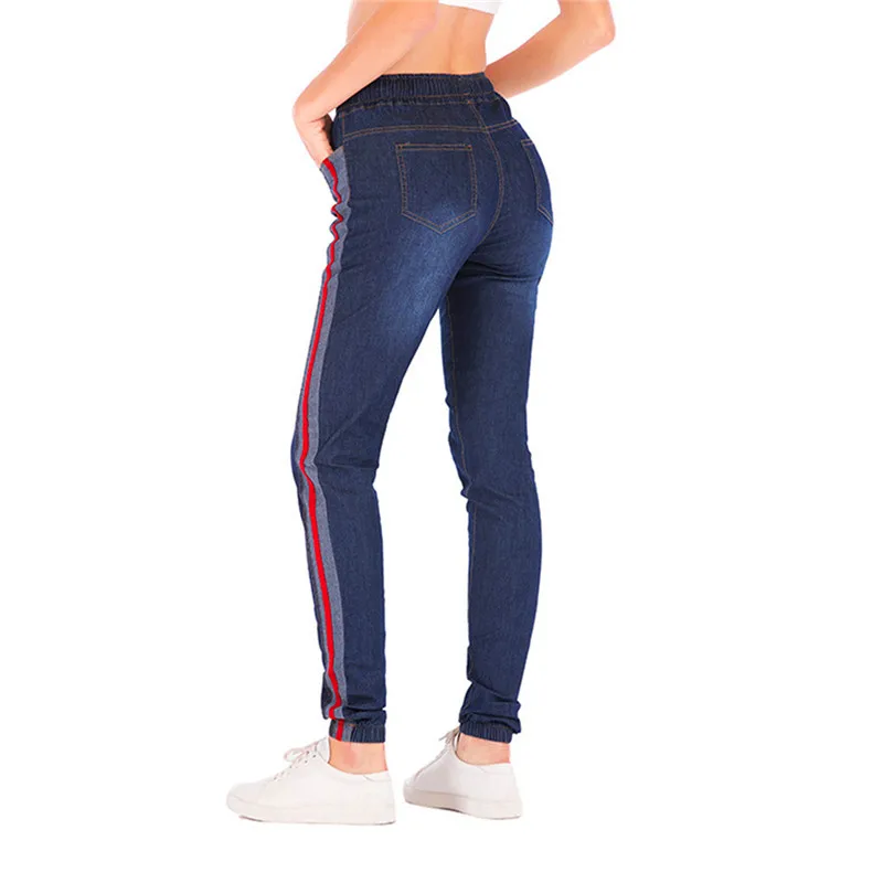 Женские Стрейчевые свободные джинсы большого размера, эластичные повседневные укороченные женские джинсы-карго с завязками, Осенние